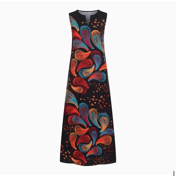 Colorful Maxi Dress Colorful Print Pullover Packable Travel Sleeveless - Picture 2 of 7